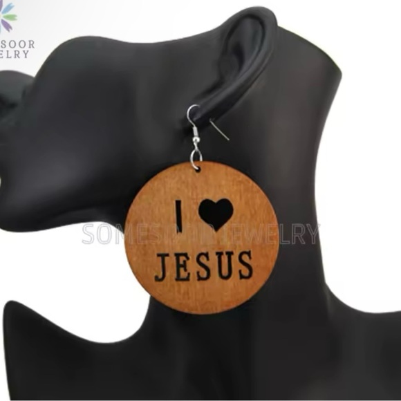 I Love Jesus Wooden Earrings - Picture 1 of 1